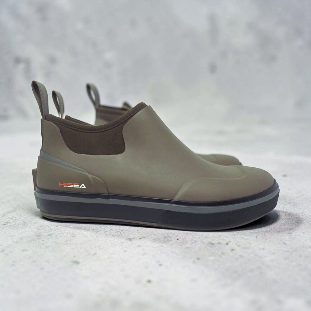HISEA Waterproof Low-Top Deck Boots Voyager Slip Mens Size 10 Olive Green Rubber
